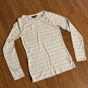 Polo Ralph Lauren Classic Button Striped Cream Glitter Long Sleeve Top